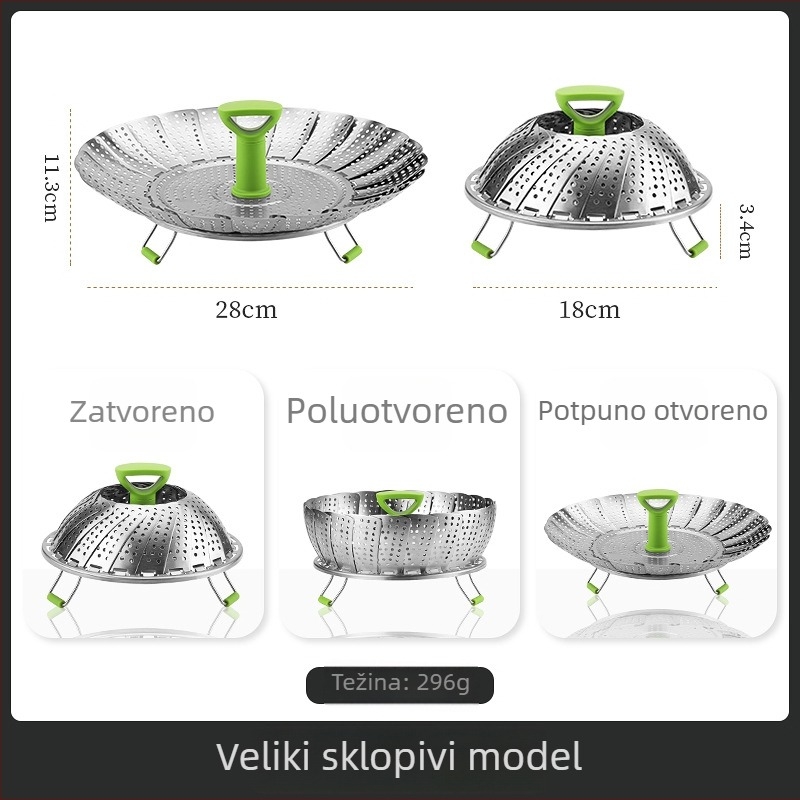 Nerđajući čelik, sklopiva i proširiva posuda za paru s mrežicom – višenamjenska posuda za kuhinju