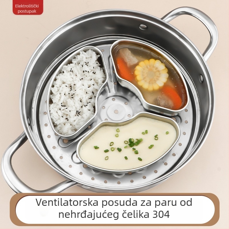Parna kutija od 304 nehrđajućeg čelika, u obliku ventilatora, za kuhanje riže, podijeljeni pladanj za paru, zdjela za paru i mala posuda, kućni parni aparat