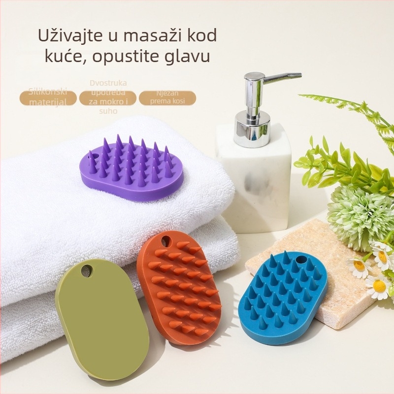 Silikonska četka za tuširanje za mokru i suhu upotrebu, masažna četka za šampon, nježna prema koži, bez oštrih zuba, kupaonska četka