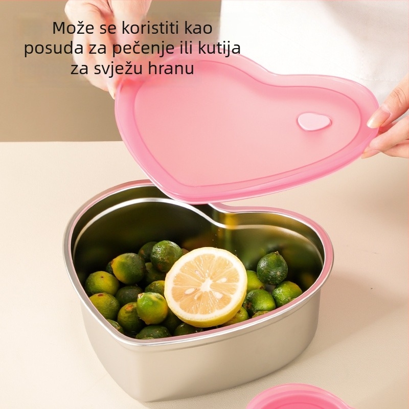 Srcolika posuda od 304 nehrđajućeg čelika s poklopcem – zapečaćeni spremnik za čuvanje svježine u hladnjaku, za voće, povrće i ribu