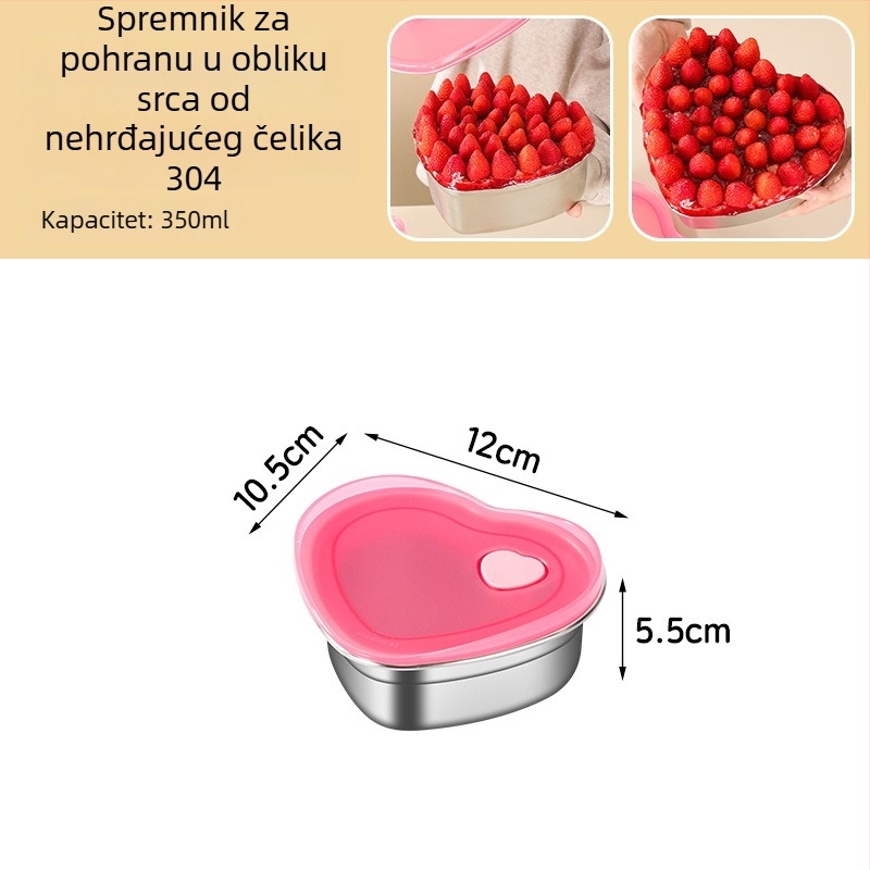 Srcolika posuda od 304 nehrđajućeg čelika s poklopcem – zapečaćeni spremnik za čuvanje svježine u hladnjaku, za voće, povrće i ribu