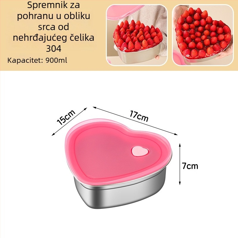 Srcolika posuda od 304 nehrđajućeg čelika s poklopcem – zapečaćeni spremnik za čuvanje svježine u hladnjaku, za voće, povrće i ribu