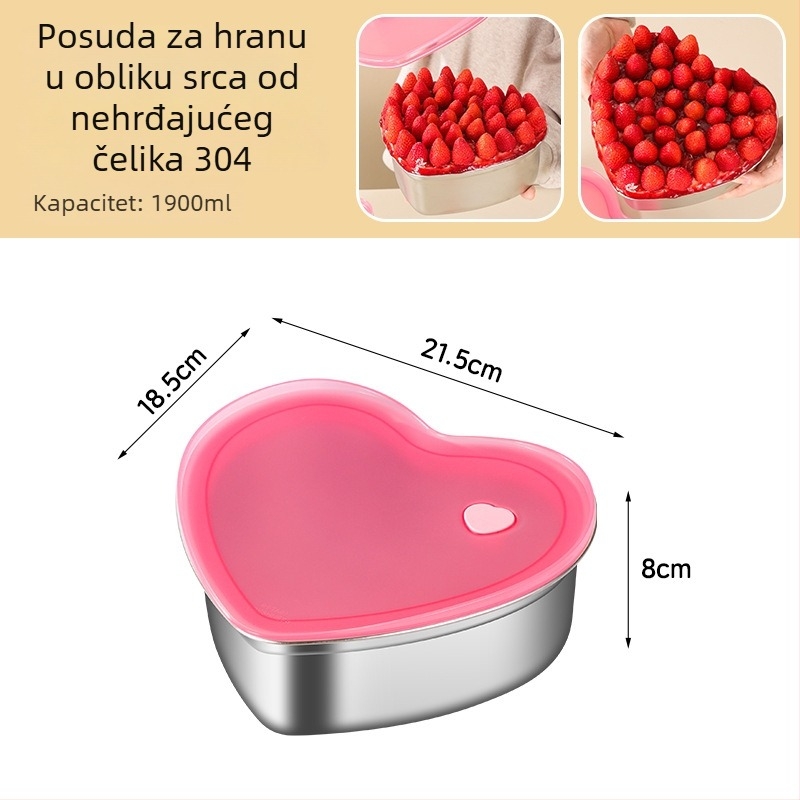 Srcolika posuda od 304 nehrđajućeg čelika s poklopcem – zapečaćeni spremnik za čuvanje svježine u hladnjaku, za voće, povrće i ribu