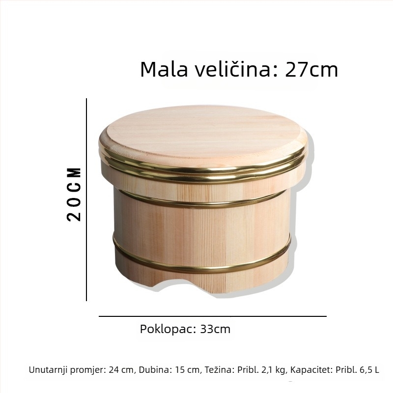 Luksuzni drveni rižin baril s poklopcem i drvenom zdjelom za posluživanje riže, velika kapaciteta