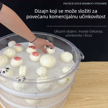 Parni lonac od prozirnog plastičnog materijala, velik kapacitet, višenamjenski, s dvostrukim ručkama, za peciva i knedle, komercijalna upotreba