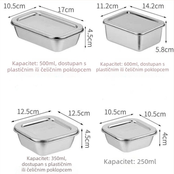 Kvadratna posuda od nehrđajućeg čelika 304 sa poklopcem, za uzorke hrane u školskoj kantini
