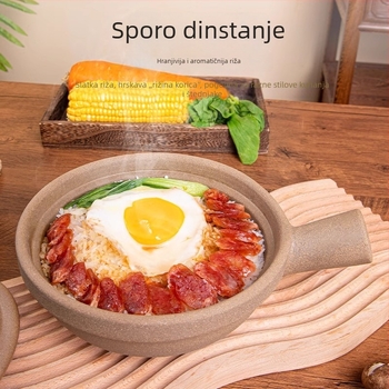 Glineni lonac za rižu s jednom ručkom, nelakiran, tradicionalna gruba keramika, za suho kuhanje, kapacitet 2.1–3 L