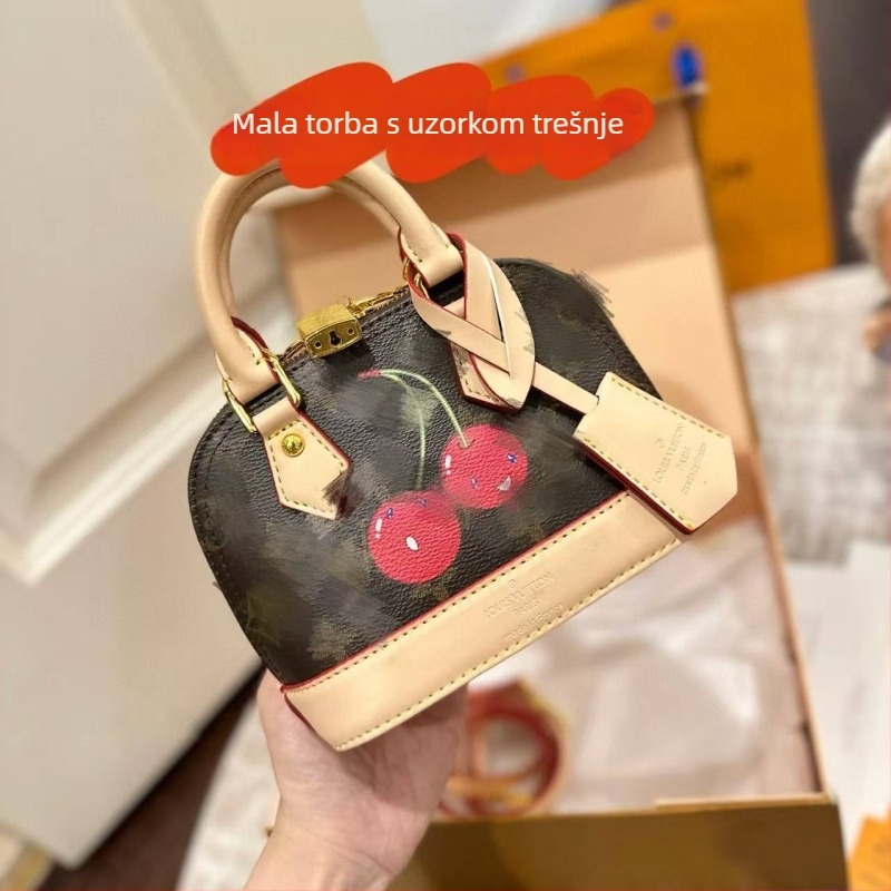Torba u obliku školjke od prave kože s visokokvalitetnim printom, svestrana ručna i crossbody torba, srednje veličine, zatvarač, unutarnja džep za telefon, proljeće 2025