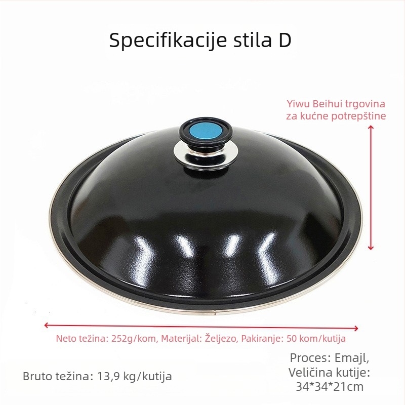 Crni emajlirani poklopac lonca, 32–34 cm, debeli, otporan na visoke temperature