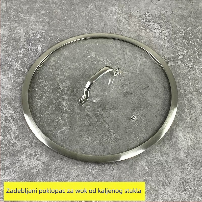 Nehrđajući čelični poklopac za wok s kaljenim staklom, debeli i široki rub, otporan na lomljenje, stakleni poklopac za lonac za juhu