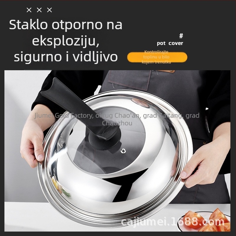 Poklop za lonac od nehrđajućeg čelika s prozirnim staklom, nemagnetni, za promjer 30–40 cm