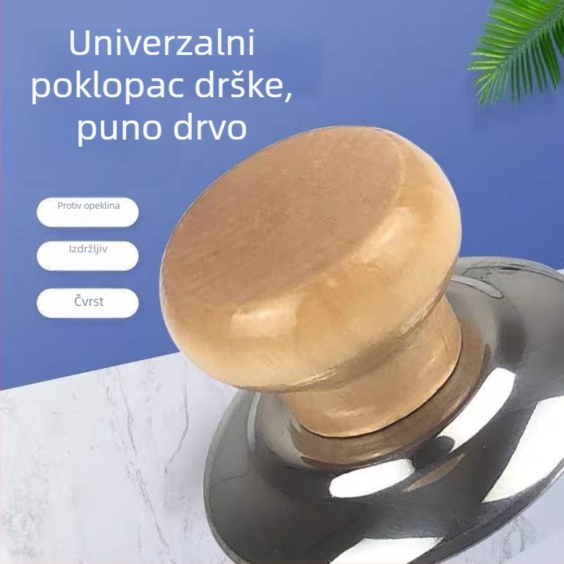 Univerzalna ručica poklopca lonca od nehrđajućeg čelika s čvrstim drvenim vrhom, protiv opeklina, otporna na visoke temperature, za lonac s juhom i wok