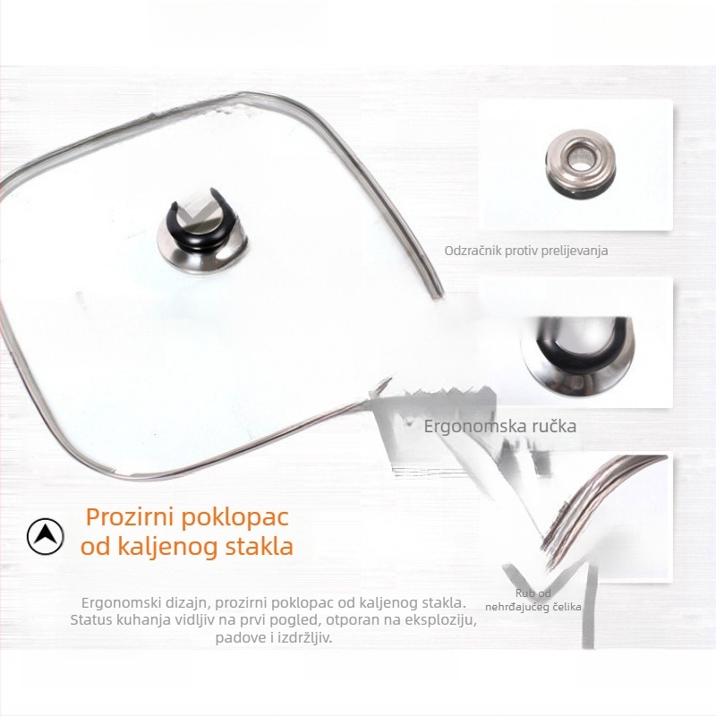 Kockasti poklopac od kaljenog stakla u korejskom stilu za električni lonac i tavu, 30 cm
