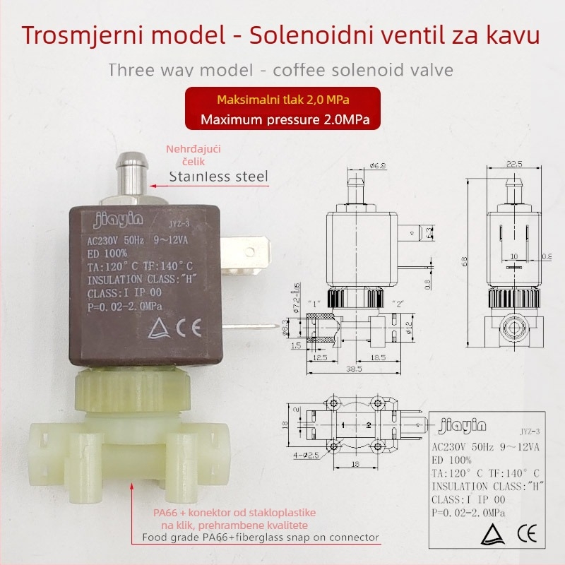 Aksesoar za espresso aparat: 230V elektromagnetski ventil za upravljanje visokom temperaturom pare