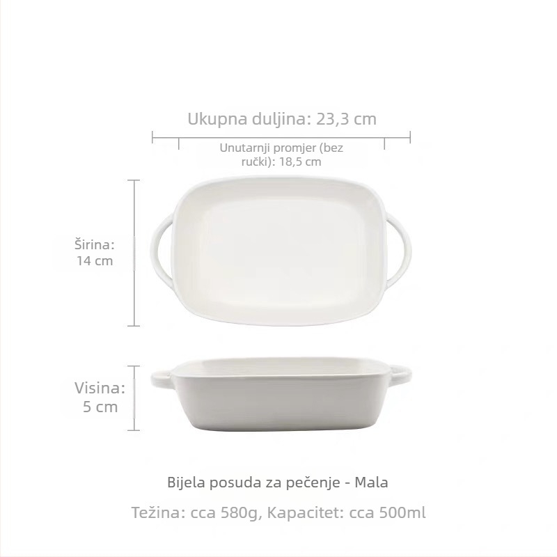 Ovalni keramički tanjur za pečenje s dvije ručke, europskog stila, za juhu, rižu i cheesecake