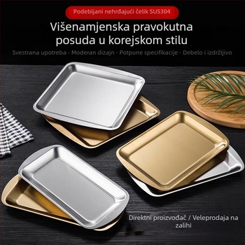 304 nehrđajući čelik, korejski stil barbecue pravokutna ploča, debela, plitka pladnja za grickalice i kolače, zlatna boja