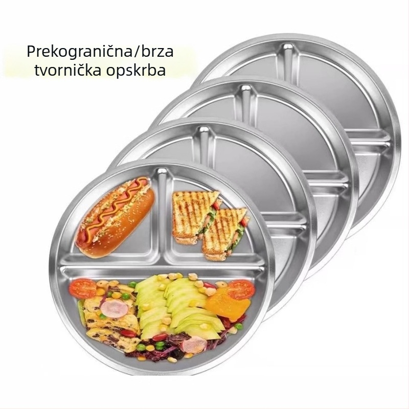 Okrugli tanjur od nehrđajućeg čelika s tri odjeljka za kontrolu porcija