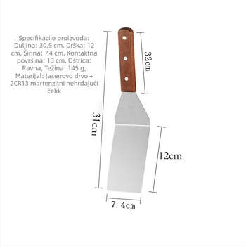 Set alata za roštilj od nehrđajućeg čelika s drvenom drškom - teppanyaki spatula, otporna na visoke temperature
