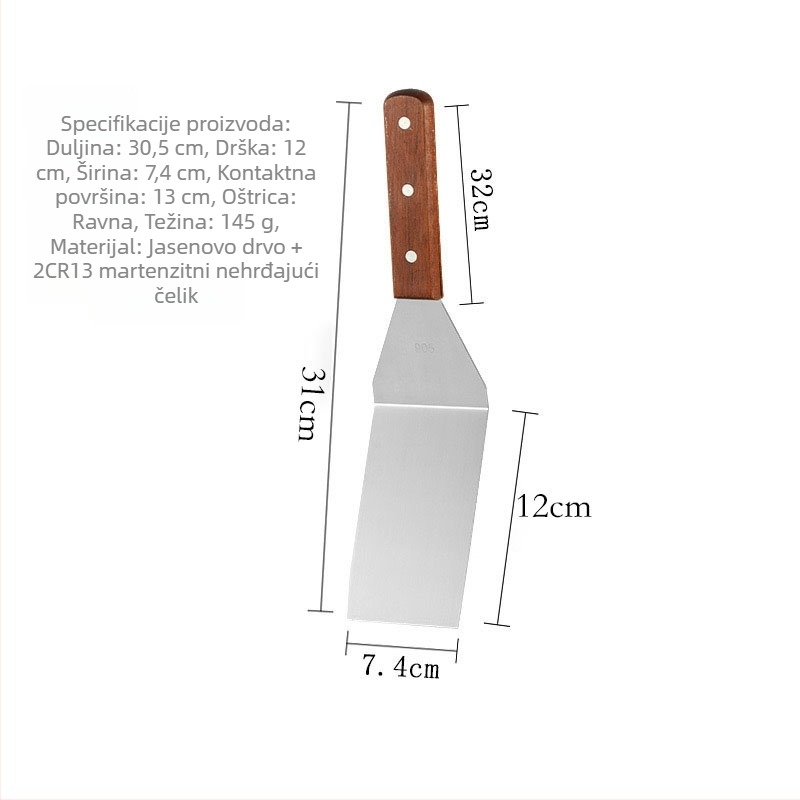 Set alata za roštilj od nehrđajućeg čelika s drvenom drškom - teppanyaki spatula, otporna na visoke temperature