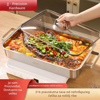 Tava za pečenje od 316 nerđajućeg čelika, pravokutna, duboka s debelim dnom i poklopcem, pogodna za indukciju.
