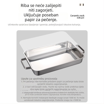 Tava za pečenje od 316 nerđajućeg čelika, pravokutna, duboka s debelim dnom i poklopcem, pogodna za indukciju.