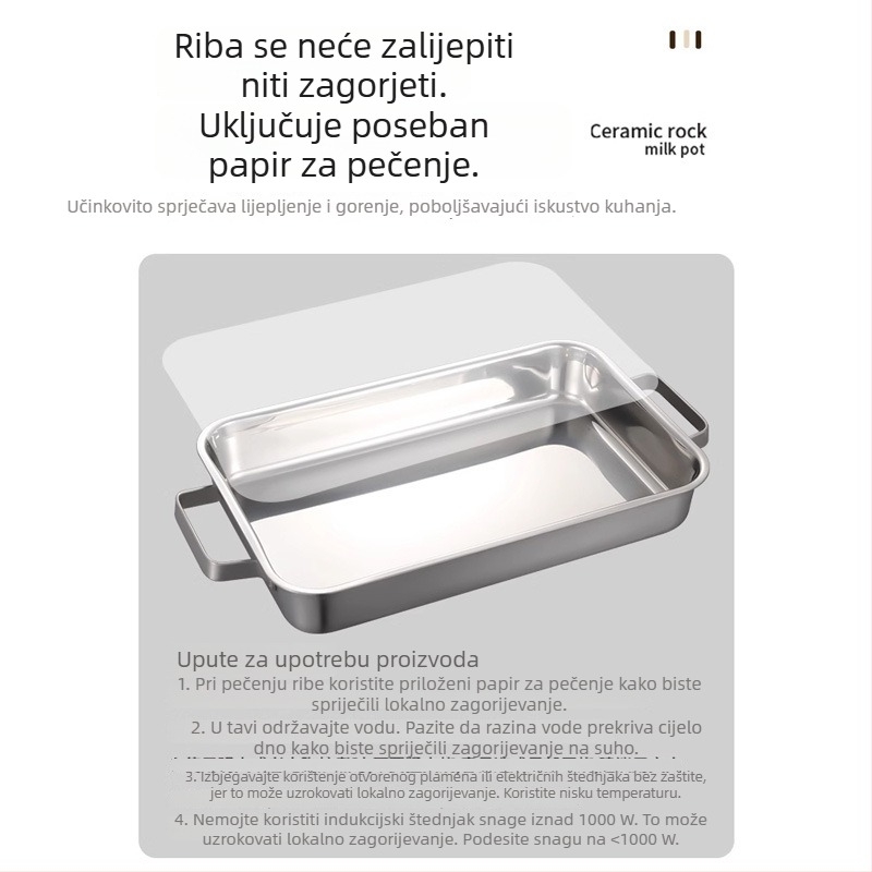 Tava za pečenje od 316 nerđajućeg čelika, pravokutna, duboka s debelim dnom i poklopcem, pogodna za indukciju.