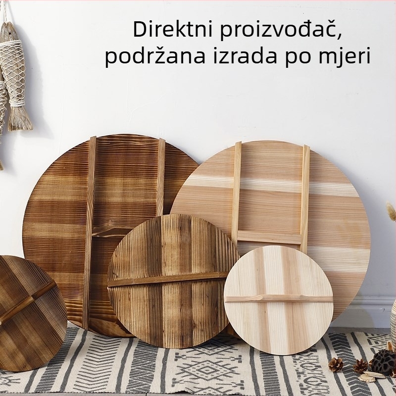 Okroglasti drveni poklopac za lonac, ručna izrada, tradicionalni stil