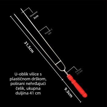 Nehrđajući čelični ražnjići za roštilj s U-oblikom glave, dvostruka bodlja, debeli drveni držač, za kućnu i komercijalnu uporabu