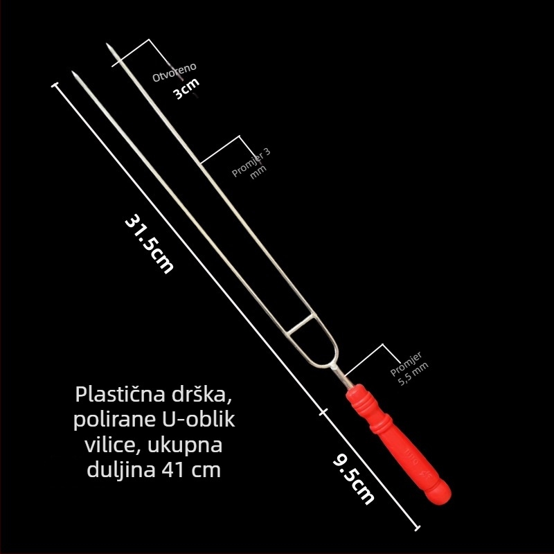 Nehrđajući čelični ražnjići za roštilj s U-oblikom glave, dvostruka bodlja, debeli drveni držač, za kućnu i komercijalnu uporabu