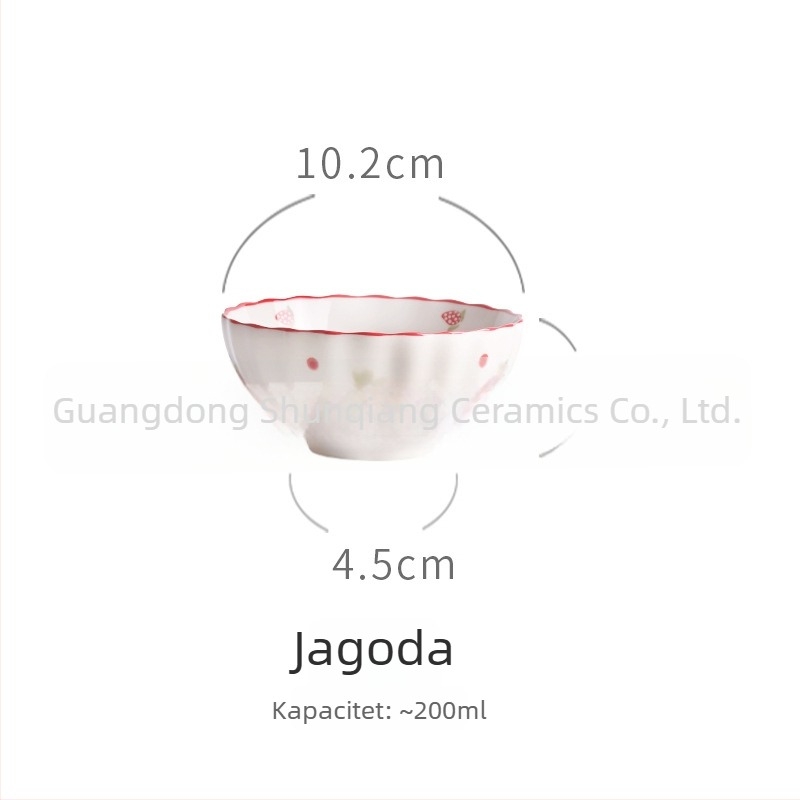 Porcelanska zdjela za jelo s motivom jagode, vintage seoskog stila, kreativan i sladak dizajn, velik kapacitet
