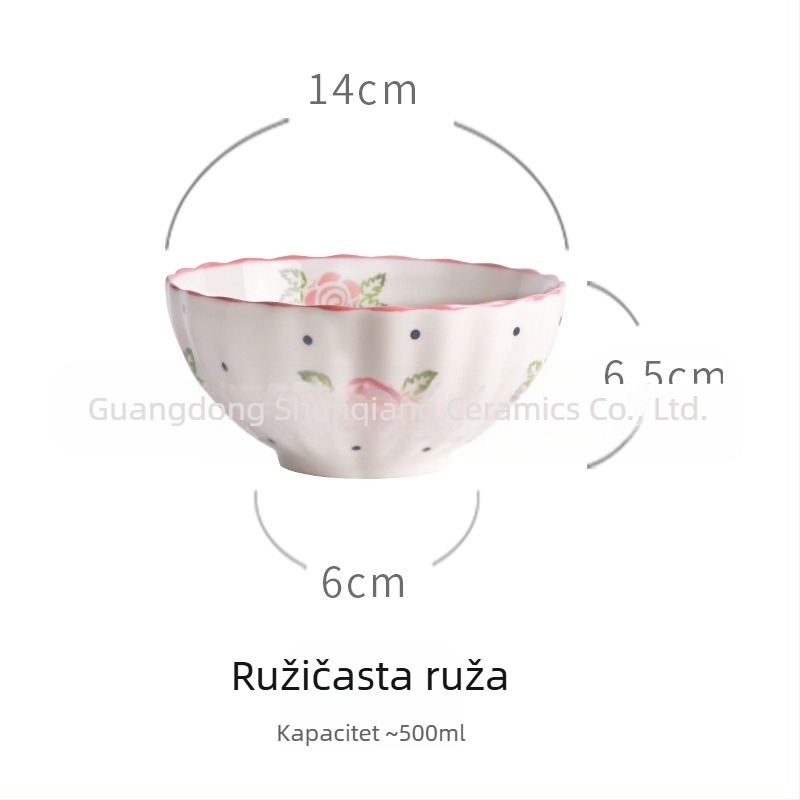 Porcelanska zdjela za jelo s motivom jagode, vintage seoskog stila, kreativan i sladak dizajn, velik kapacitet