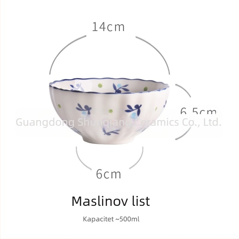 Porcelanska zdjela za jelo s motivom jagode, vintage seoskog stila, kreativan i sladak dizajn, velik kapacitet