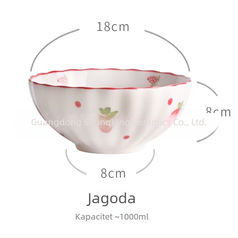 Porcelanska zdjela za jelo s motivom jagode, vintage seoskog stila, kreativan i sladak dizajn, velik kapacitet