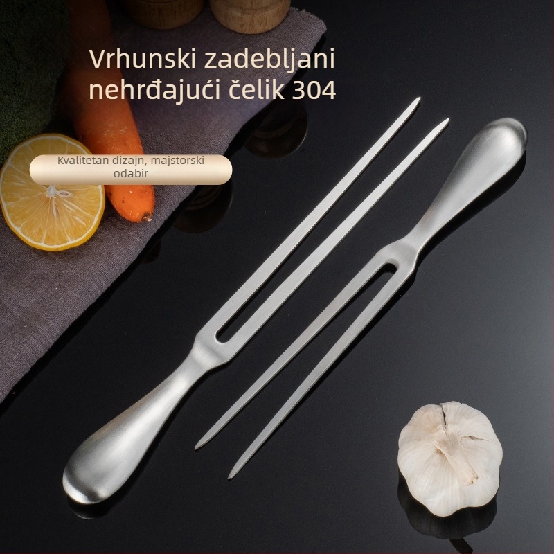 Vilica za roštilj od nehrđajućeg čelika 304, dvozuba vilica za meso