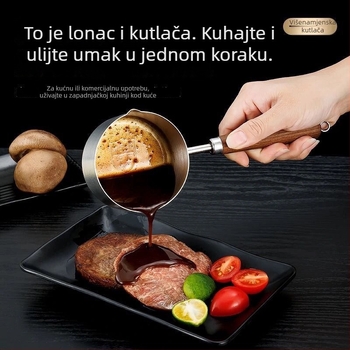Mini lonac od 304 nehrđajućeg čelika s drvenom ručkom, neprijanjajući, ravno dno