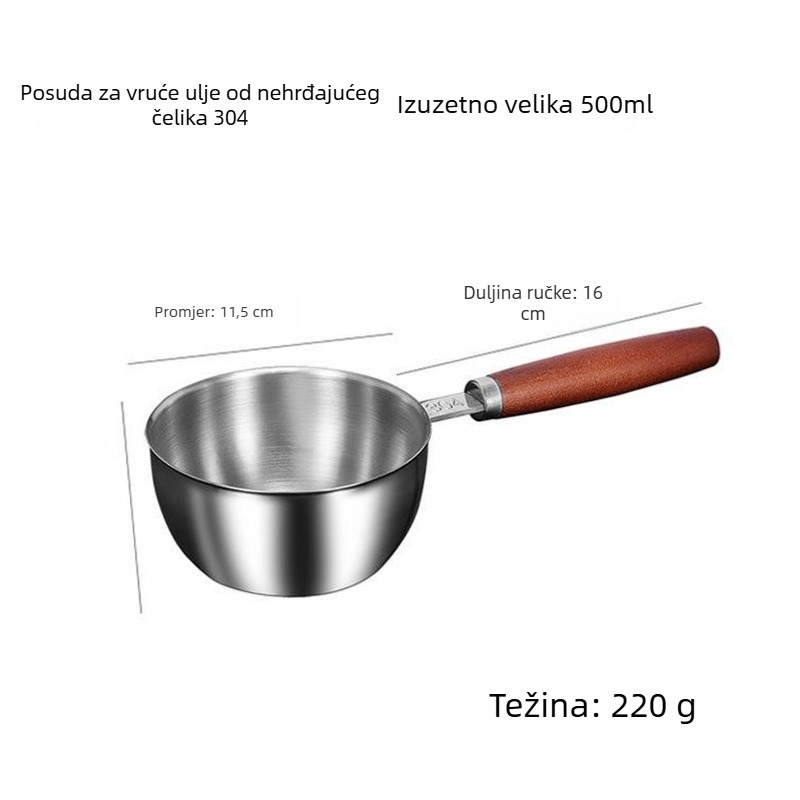 Mini lonac od 304 nehrđajućeg čelika s drvenom ručkom, neprijanjajući, ravno dno