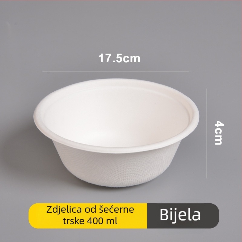 Set jednoraznih papirnih zdjela, tanjura i štapića za jelo od pulpe šećerne trstike, kružnog oblika, kapacitet 260–500 ml, debeli dizajn