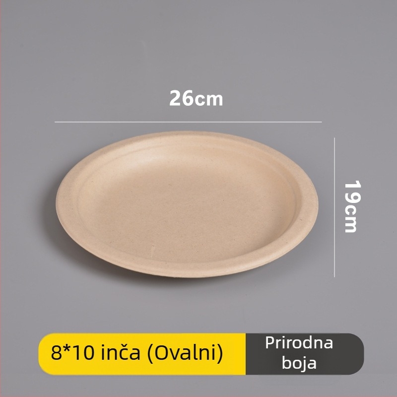 Set jednoraznih papirnih zdjela, tanjura i štapića za jelo od pulpe šećerne trstike, kružnog oblika, kapacitet 260–500 ml, debeli dizajn