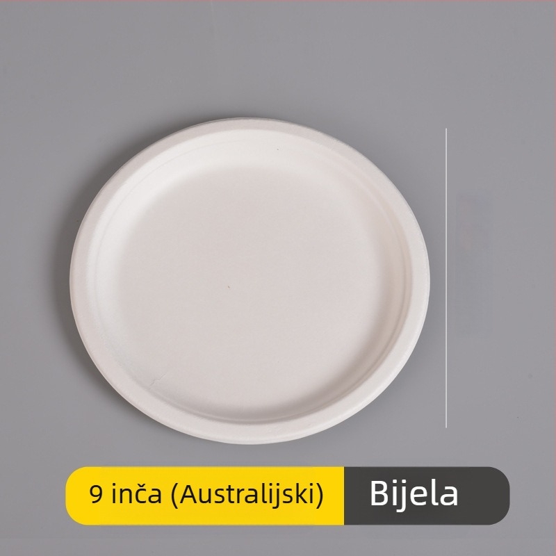 Set jednoraznih papirnih zdjela, tanjura i štapića za jelo od pulpe šećerne trstike, kružnog oblika, kapacitet 260–500 ml, debeli dizajn