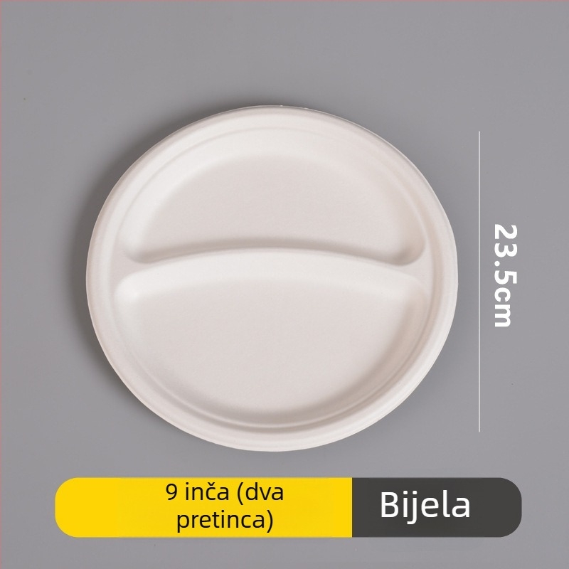 Set jednoraznih papirnih zdjela, tanjura i štapića za jelo od pulpe šećerne trstike, kružnog oblika, kapacitet 260–500 ml, debeli dizajn