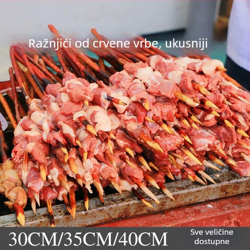 Ekološki ražnjići za roštilj od crvene vrbe, za kampiranje i večeru, vrhunski