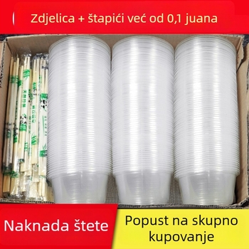 Jednokratni set posuđa: okrugle plastične zdjele za juhu, kutija za obrok i štapići za jelo, debeli plastični materijal, pakiranje u kompletu