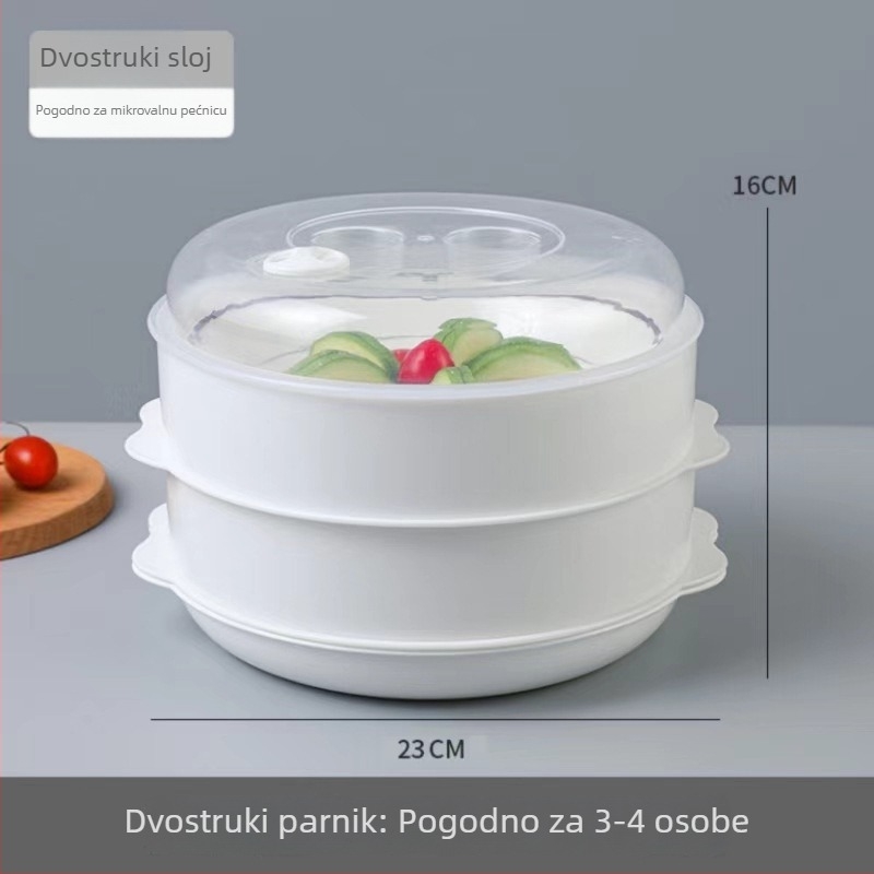 Nova plastična posuda za pari u mikrovalnoj s poklopcem, rešetka za paru za zagrijavanje obroka i peciva, kuhinjski pribor