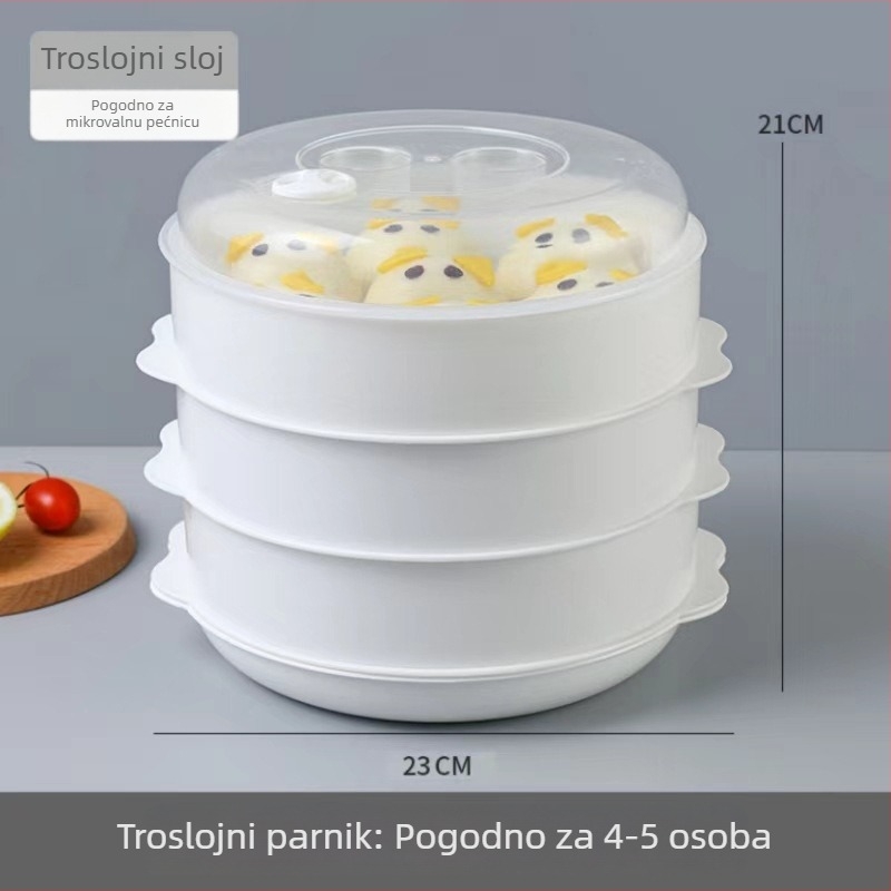 Nova plastična posuda za pari u mikrovalnoj s poklopcem, rešetka za paru za zagrijavanje obroka i peciva, kuhinjski pribor