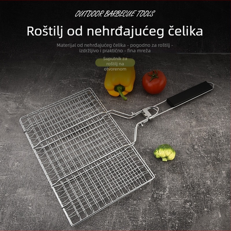 Sklopiva mreža za roštilj od nehrđajućeg čelika, prijenosna i odvojiva, za ribu i povrće, 430 nehrđajući čelik