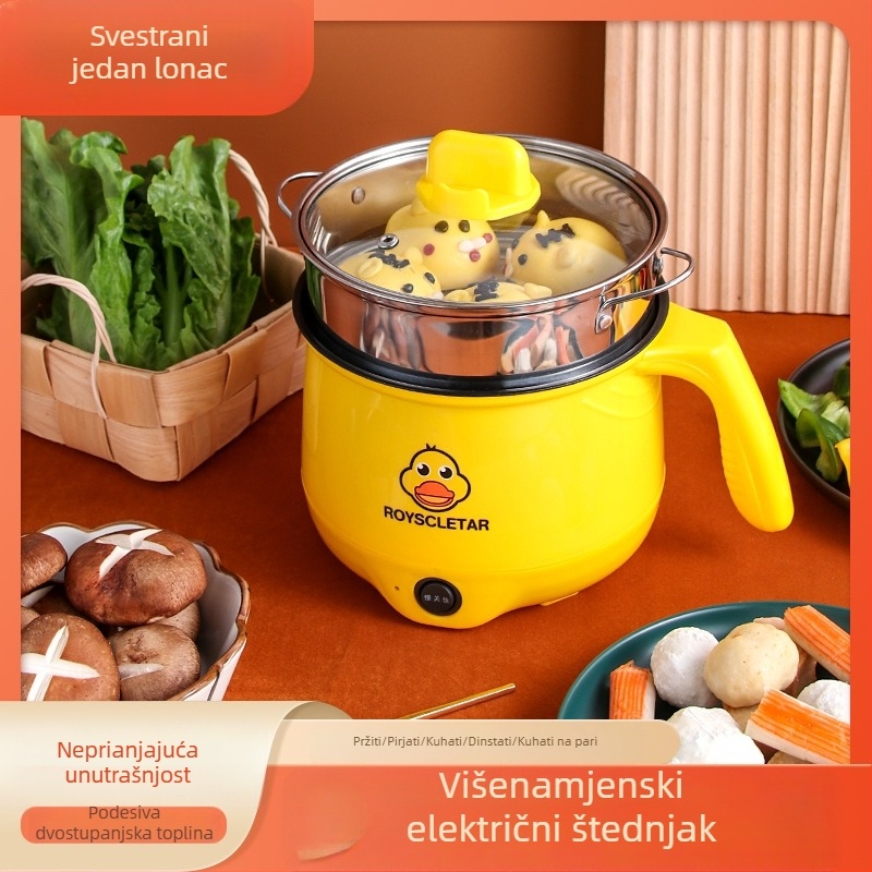 Mini električni kuhalo Little Yellow Duck – sve u jednom, nepremazana posuda, 2 L, prženje i pirjanje, za studentski dom