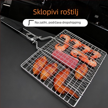 Sklopivi klip za roštilj od nehrđajućeg čelika, odvojivi prenosni dodatak za roštiljanje ribe i mesa, višestruka mreža za roštilj