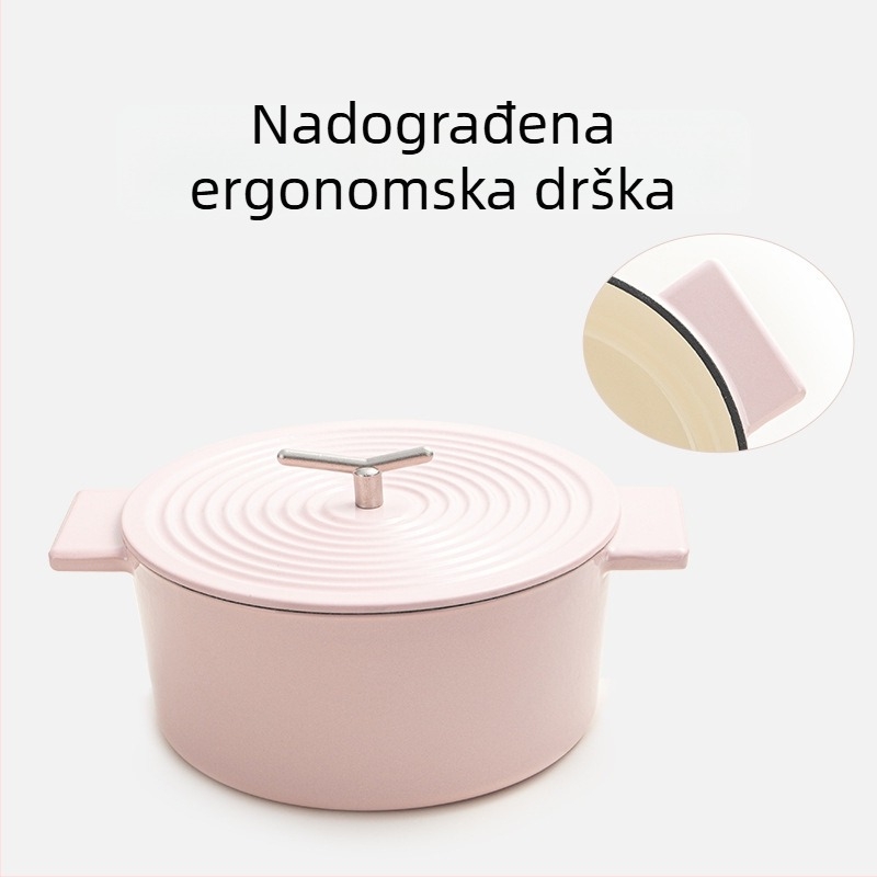 Emajlirana posuda od lijevanog željeza, promjer 22 cm, kapacitet 3,1–4 L, višestruka namjena za supe i dinstanje, kompatibilna s indukcijskom pločom i plinom