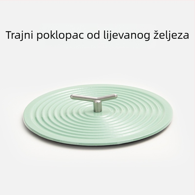 Emajlirana posuda od lijevanog željeza, promjer 22 cm, kapacitet 3,1–4 L, višestruka namjena za supe i dinstanje, kompatibilna s indukcijskom pločom i plinom