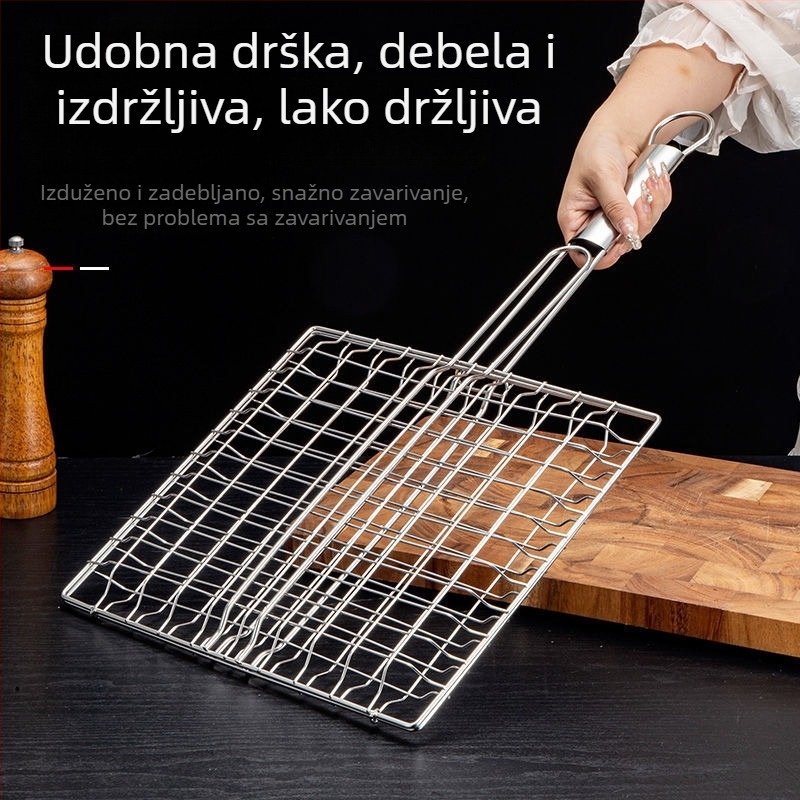 Nehrđajući čelični vanjski roštilj rešet s klipom za ribu, klipovima za povrće, mrežom za meso i sklopivim posudom za pečenje